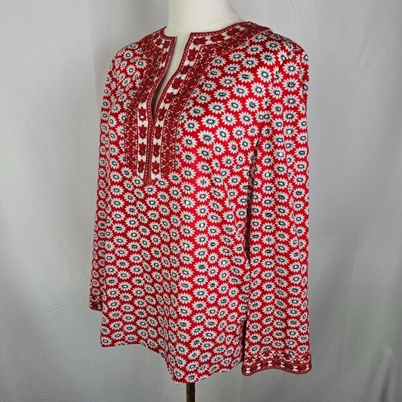 Tory Burch Red Jayne Mod Flower-Print Sequin Lace Tunic Size 8 Boho - Picture 8 of 11